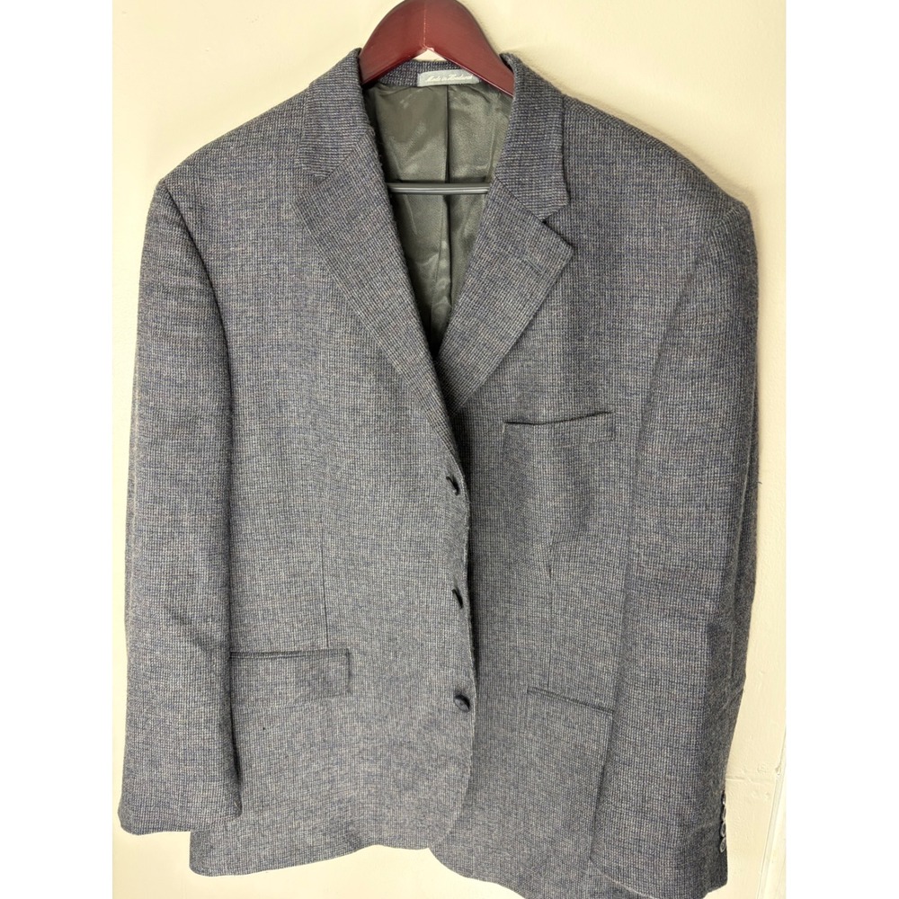 Oscar de la Renta Mens Blue Lambswool Tweed Sport Coat Blazer 46R